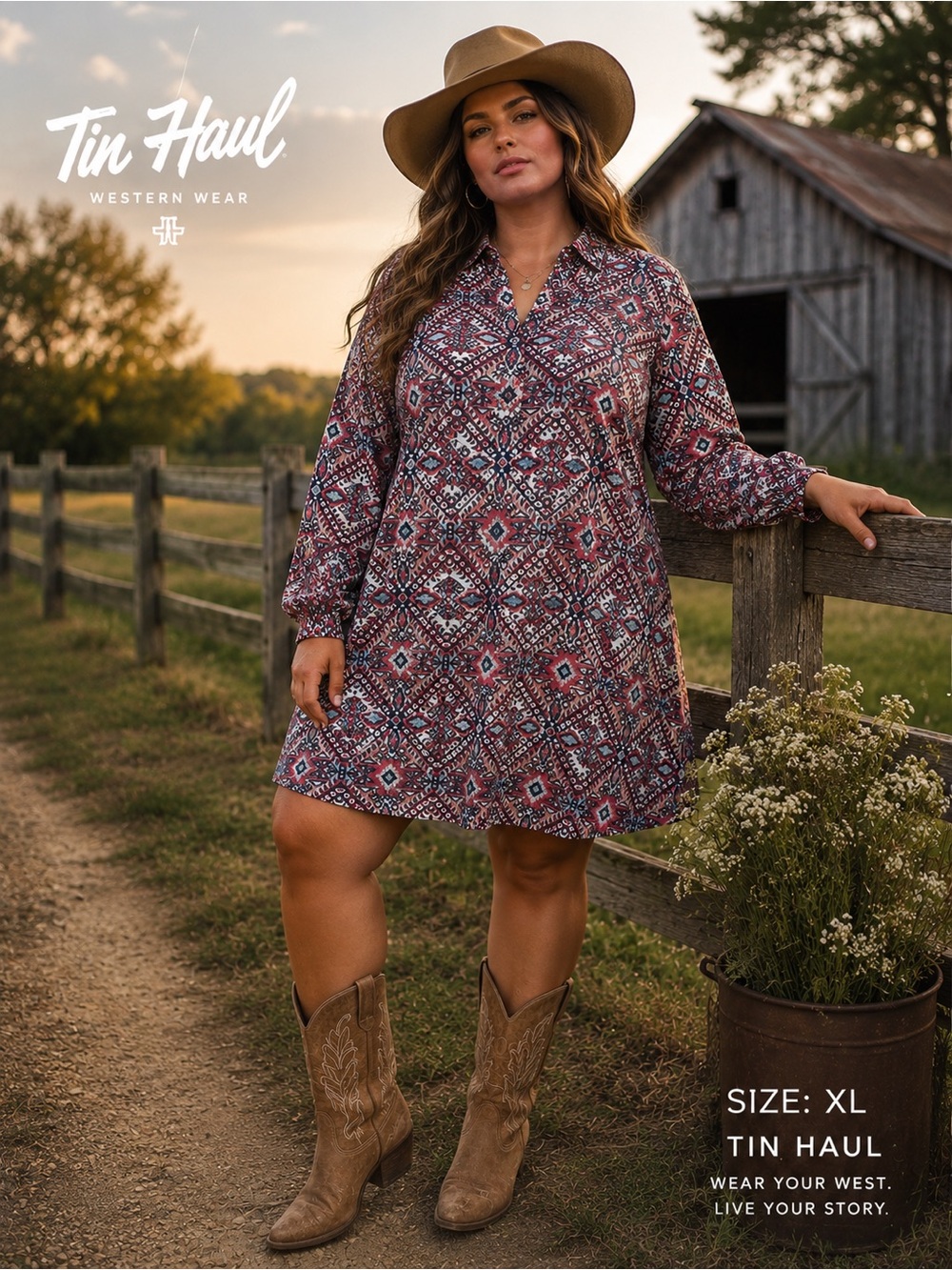 Tin Haul Multi-Color Printed Long Sleeve Mini Dress polo style size XL